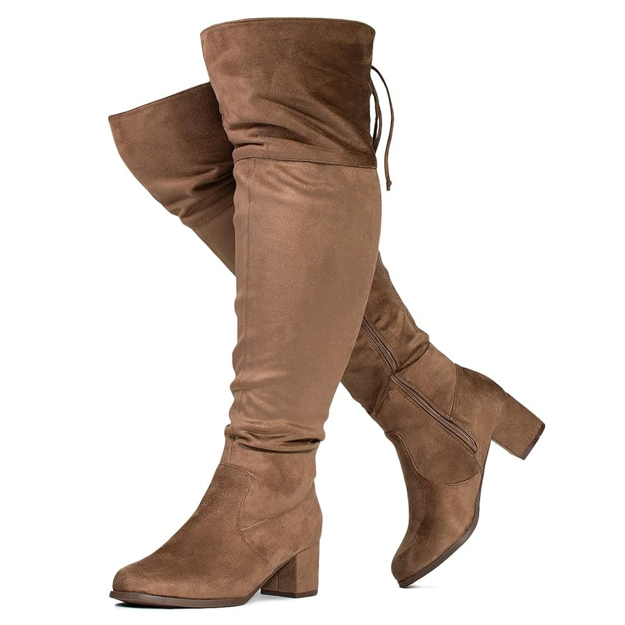 RF ROOM OF FASHION Women's Wide Calf Wide Width Block Heel Stretchy Over The Knee Boots - Plus Size Friendly | Amazon (US)