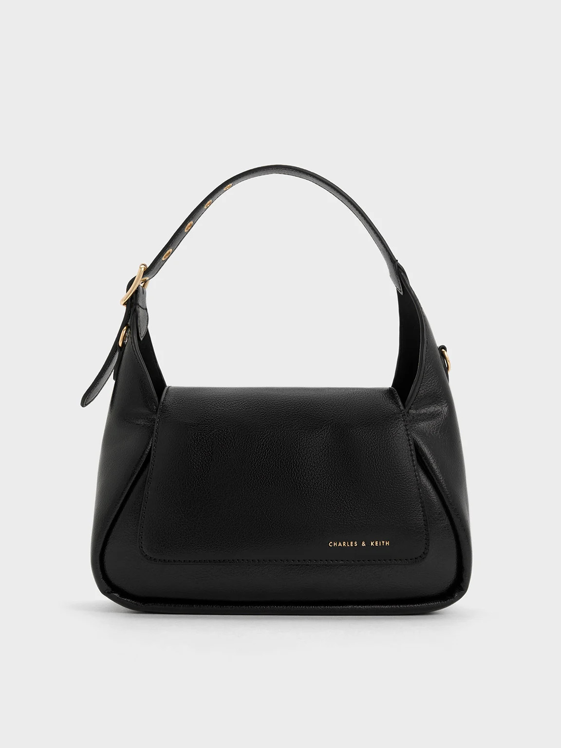 Buzz Front Flap Hobo Bag
 - Black | Charles & Keith UK