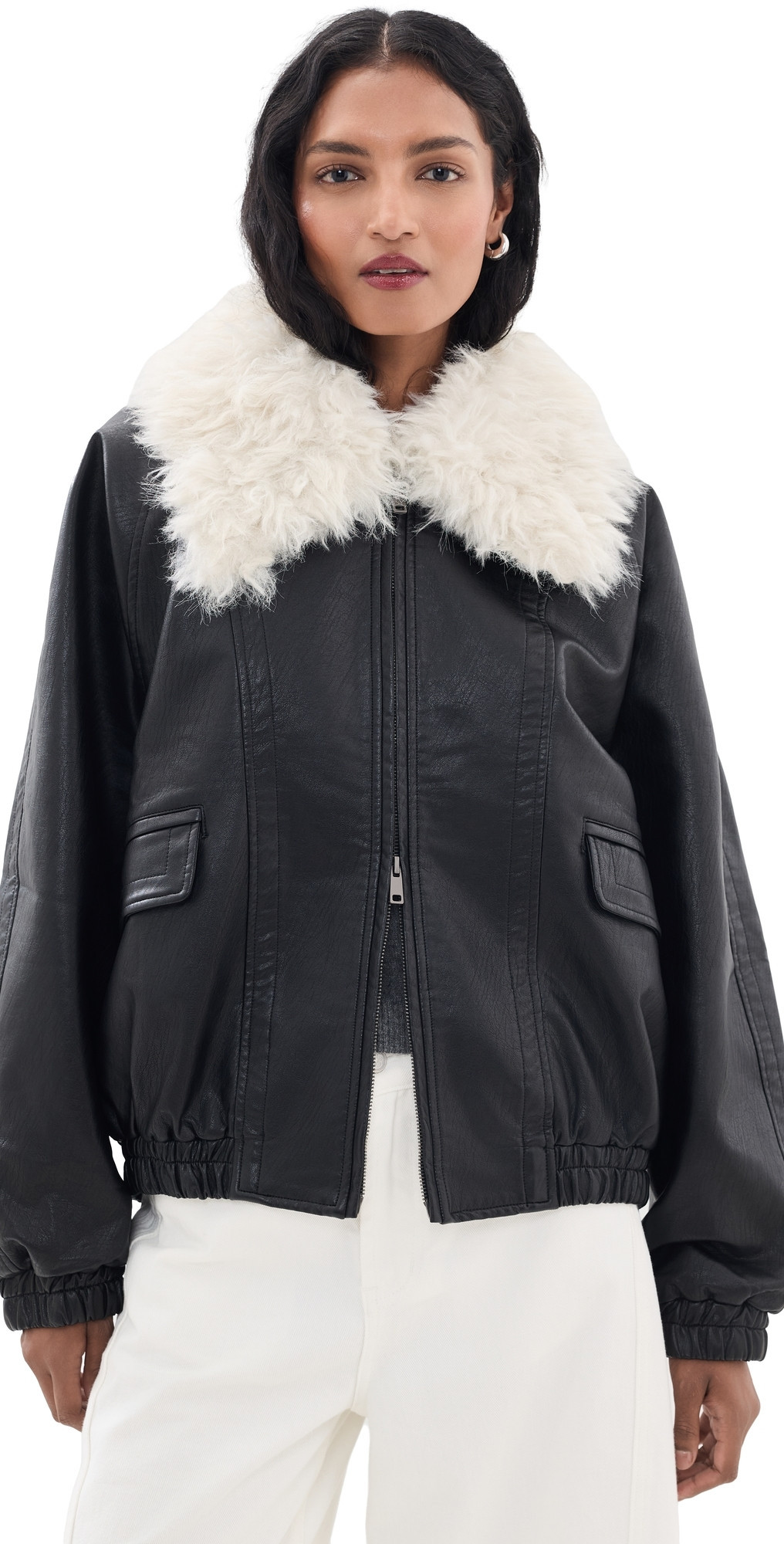 Source Unknown Rioni Faux Fur Collar Bomber Jacket Black M/L | Shopbop