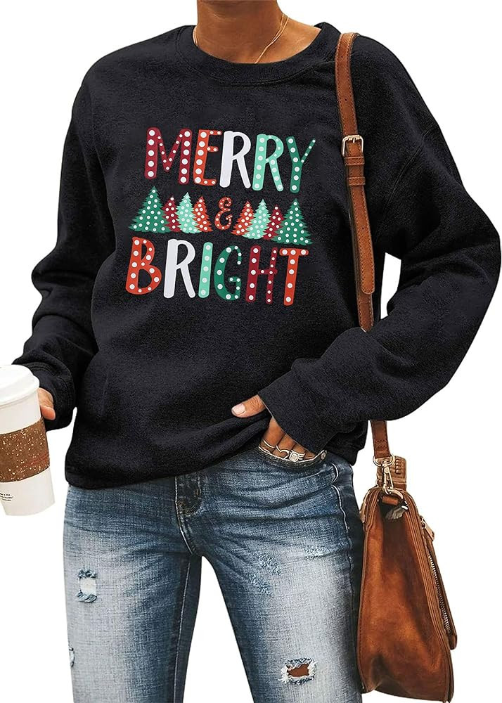 FAYALEQ Christmas Sweatshirt Merry Shirts for Women Christmas Tree Pullover Casual Graphic Print ... | Amazon (US)