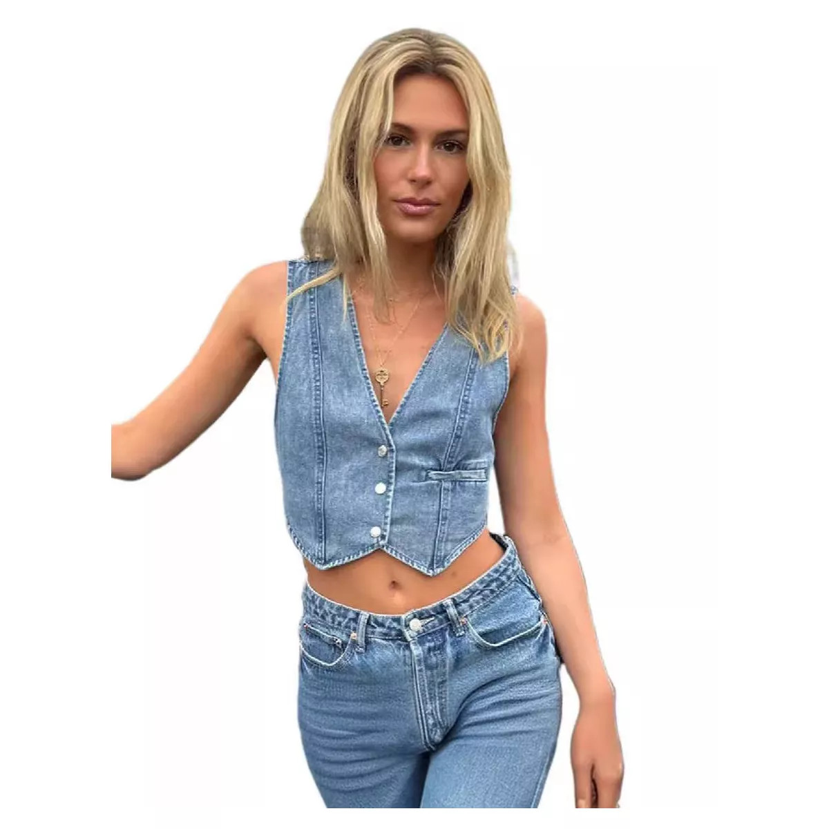 Womens Denim Vest Sleeveless V neck Jean Suit Waistcoat Button Down Tank Tops Fashion Casual Slee... | Target