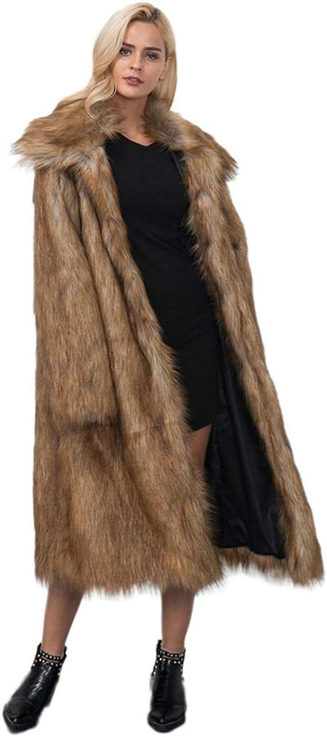 RomanticDesign Women's Long Lapel Faux fur Jacket Shaggy Coat Warm Outerwear Cardigan | Amazon (US)