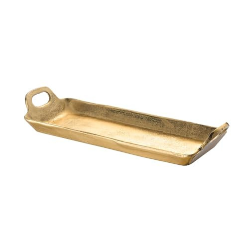 Brass Gold Decorative Tray with Handles, 16" Medium Metal Serving Platter Coffee Table, Console, Vanity Display | Contemporary Cast Aluminum Organizer for Keys, Jewelry, Candles Home Decor Centerpiece | Amazon (US)