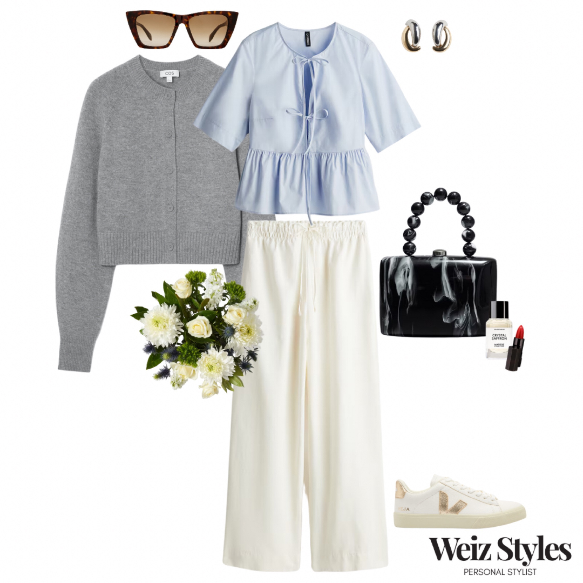 Loving this effortlessly feminine everyday outfit 💖 the baby blue bow detail top perfectly paired with the white linen trousers and chic accessories for an elevated casual appearance ✨

Head to www.weizstyles.com to find out how I can help you on your style journey 💃🏻

Louise x

Personal stylist, styling, ootd, neutral aesthetic, London, Weiz styles, shopping, outfit of the day, uk, confident, handbag, bag, perfume, fragrance, lipstick, lip, elevate you style, feel good, flat lay, shopping, high street, designer, ltk, bow, bows, details, baby blue, blouse, high street, designer, top, cute, pretty, sophisticated, classic, elevated, casual, everyday, summer, feminine, chic, linen trousers, drawstring, floral, flowers, bouquet, cardigan, wool, buttons, grey, layers, layer, letting, sunglasses, marks and Spencer, M&S, cool, cos, Harvey Nichols, earrings, silver, gold, mixed metals, handbag, bal k, lipstick, lip, red, Veja, trainers, sneakers, trending, stylish 

#LTKstyletip #LTKuk #LTKsummer