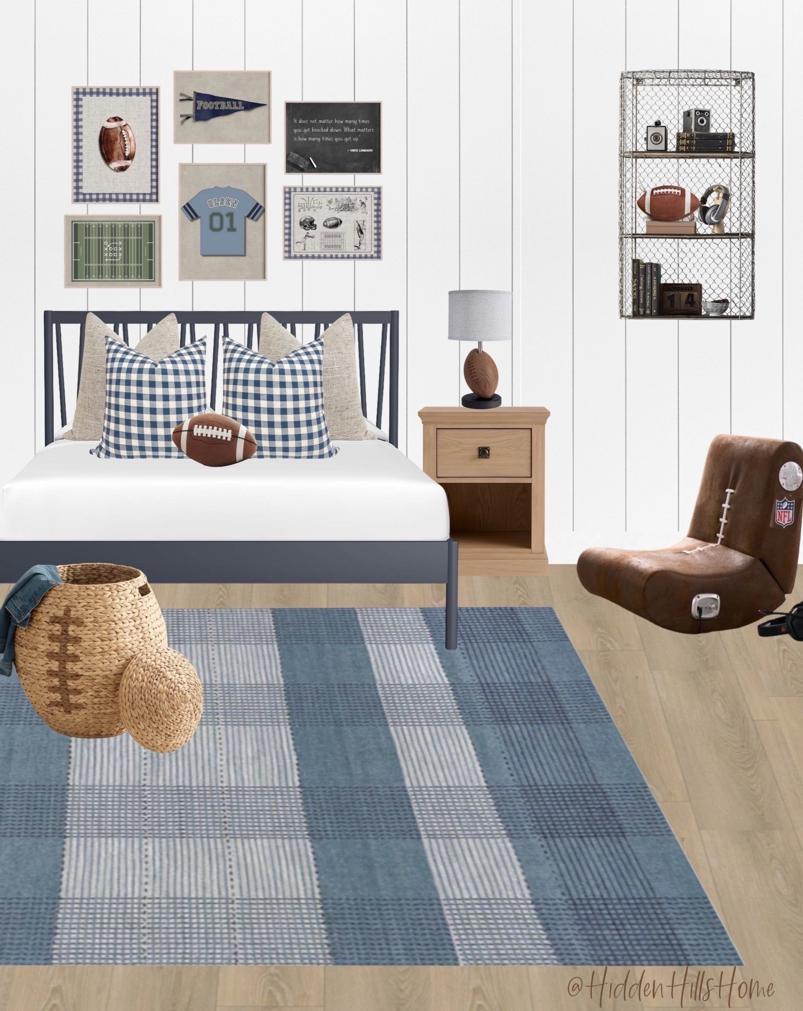 Boys bedroom decor, football themed bedroom design, kids room mood board, sports themed bedroom ideas, boys room decor, home decor, bedding #bedroom

#LTKHome #LTKSaleAlert #LTKKids