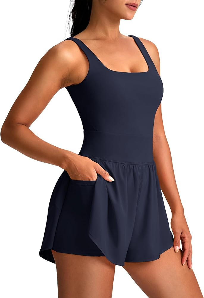 Soothfeel Womens Workout Romper Running Onesie One Piece Jumpsuit Shorts Tennis Gym Active Athlet... | Amazon (US)