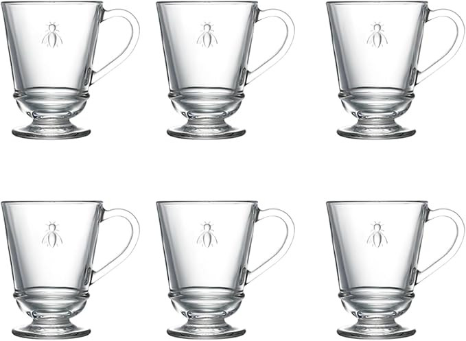 La Rochere Napoleon Bee Glass Coffee Cups, 6 Pack - 9 oz - Clear - Dishwasher Safe | Amazon (US)