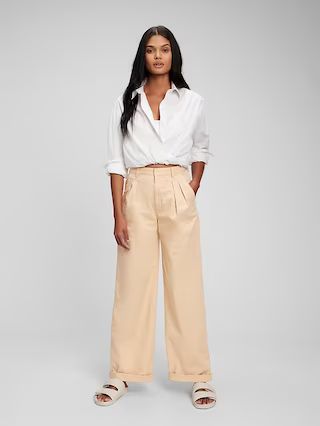 High Rise Pleated Wide Khaki with Washwell | Gap (US)