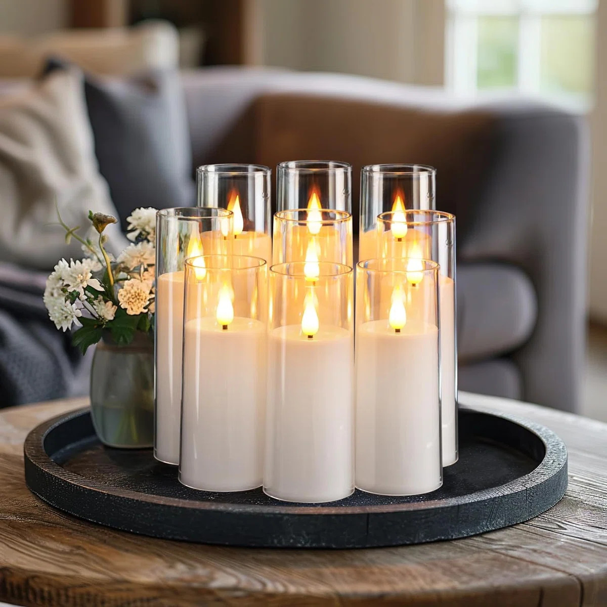 Acrylic Battery Operated Flameless Pillar Candle (Set of 9) | Wayfair North America