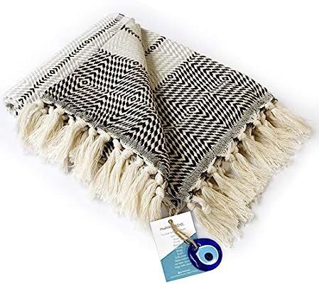 Luxury Fringe Throw Blanket Decorative Lightweight 100% Cotton |40”x71”| for Chair Couch, Boh... | Amazon (US)