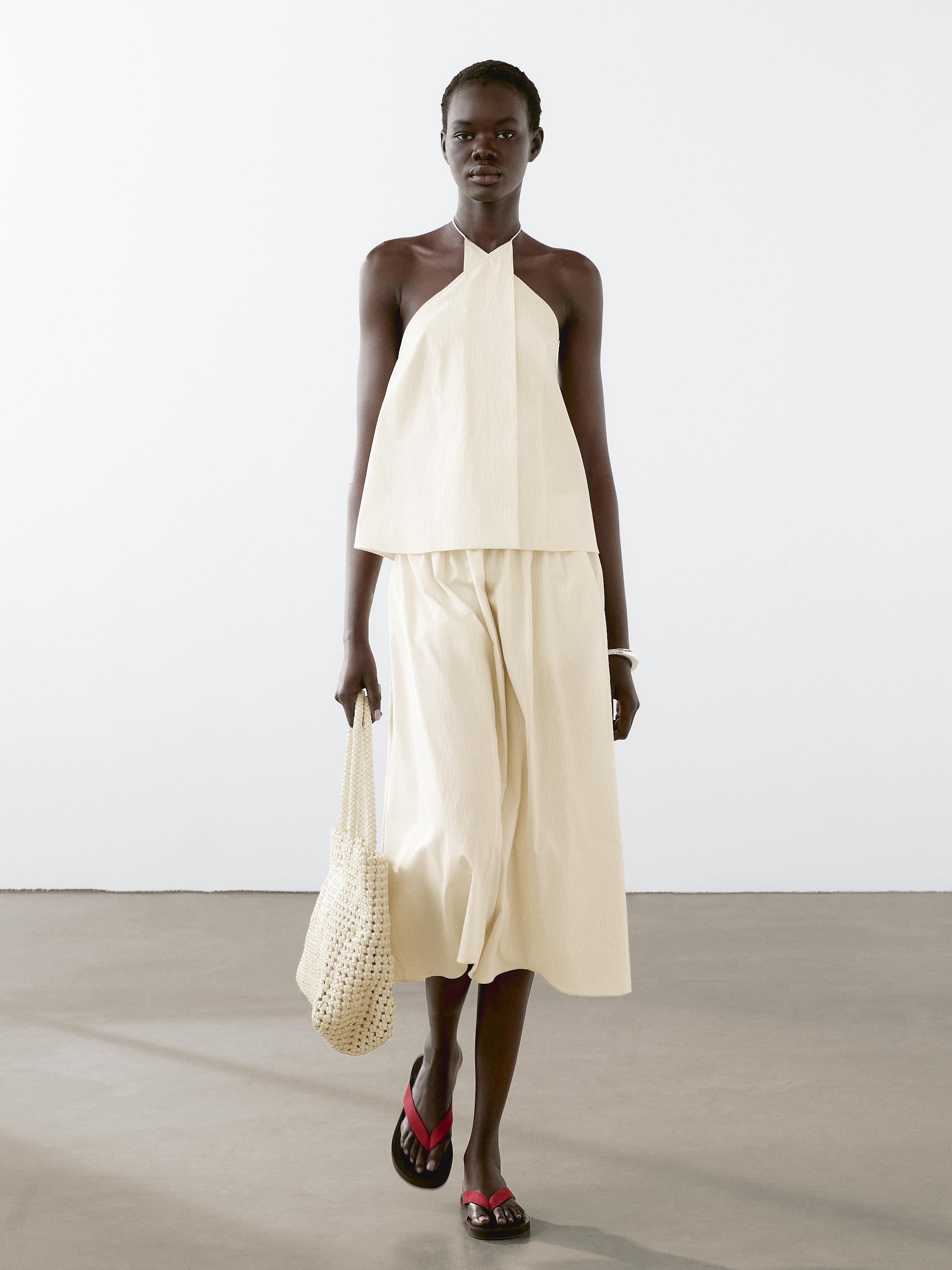 Striped cotton blend halter top | Massimo Dutti UK