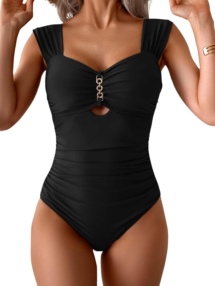 Eomenie Women's One Piece Swimsuit Tummy Control Cutout Bathing Suit Push Up Wide Straps Swim Sui... | Amazon (US)