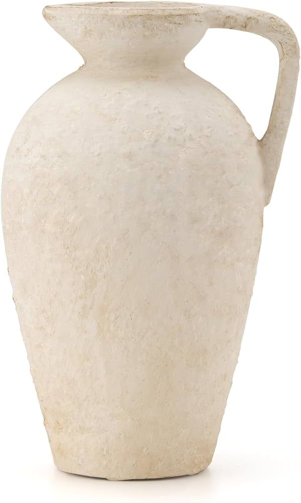 LUKA Ceramic Rustic Farmhouse Vase,9.25 inch Terracotta Vase with Handle,Neutral Tall Clay Vases Decorative Vase for Living Room,Table,Shelf Decor(Off-White,L) | Amazon (US)