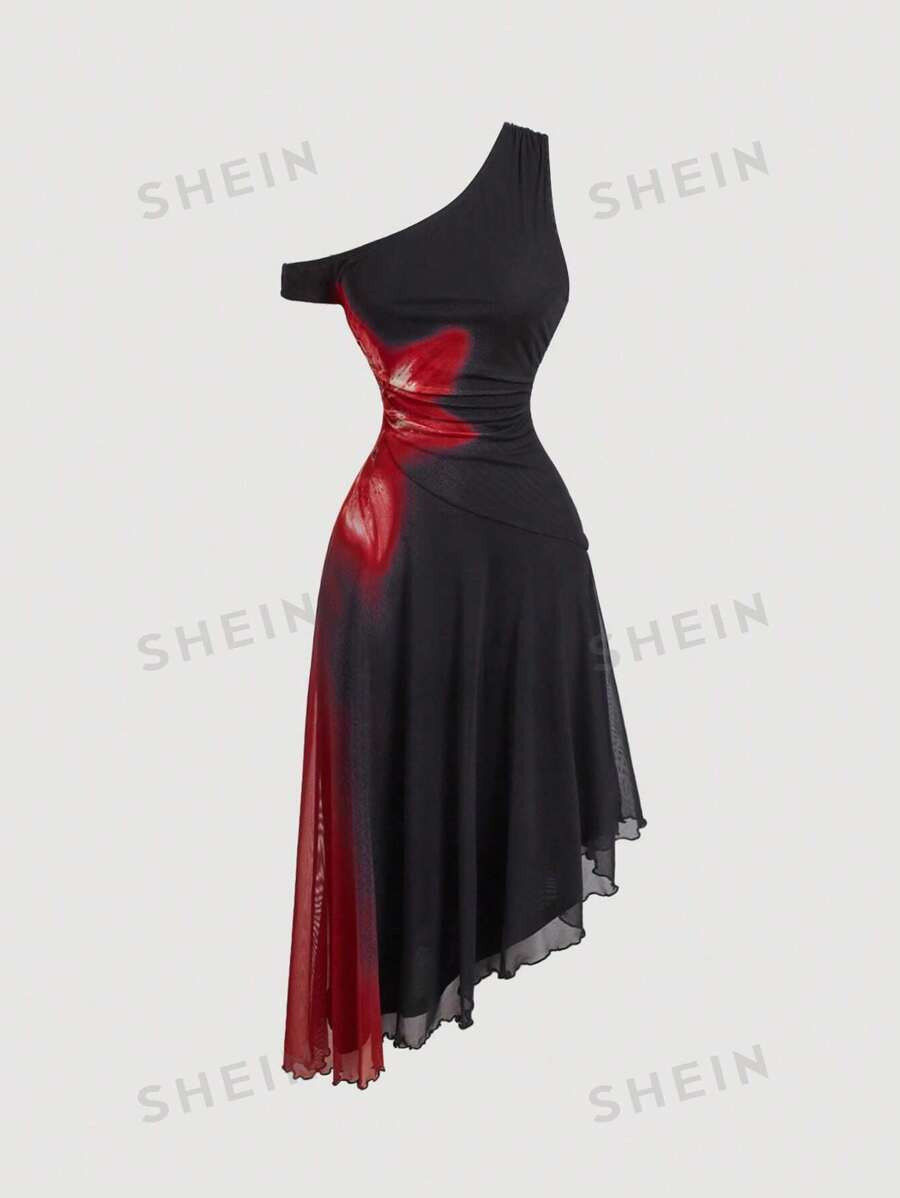 SHEIN MOD Women Vintage Red Floral Knit Dress, Women Black Long Dress ,Prom Dress,Halloween Dress... | SHEIN