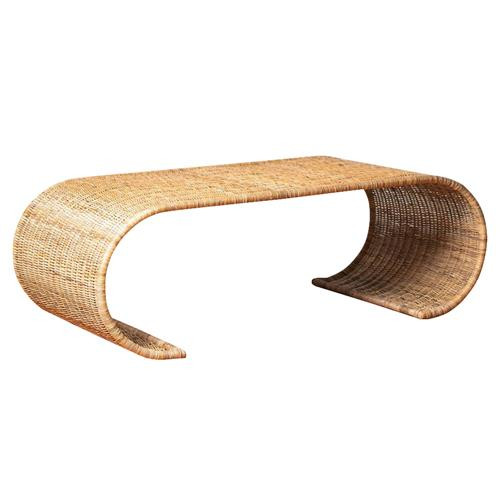 Woven Healdsburg Coastal Beach Brown Wicker Rectangular Coffee Table | Kathy Kuo Home