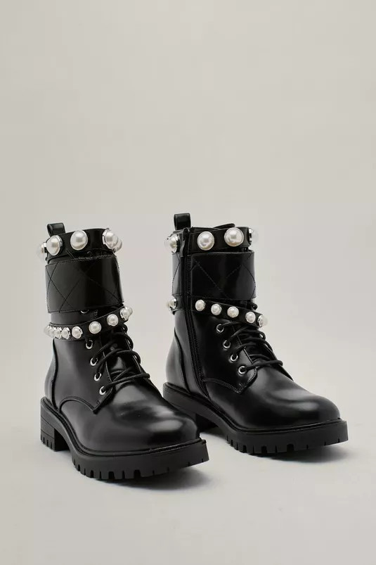 Pearl Detail Biker Boots | Nasty Gal Canada