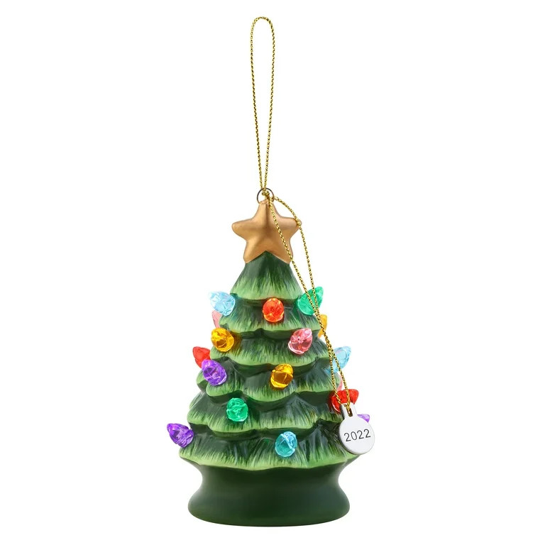 Mr. Christmas 4" Nostalgic Ceramic Lit Tree Ornament Decoration, Green | Walmart (US)