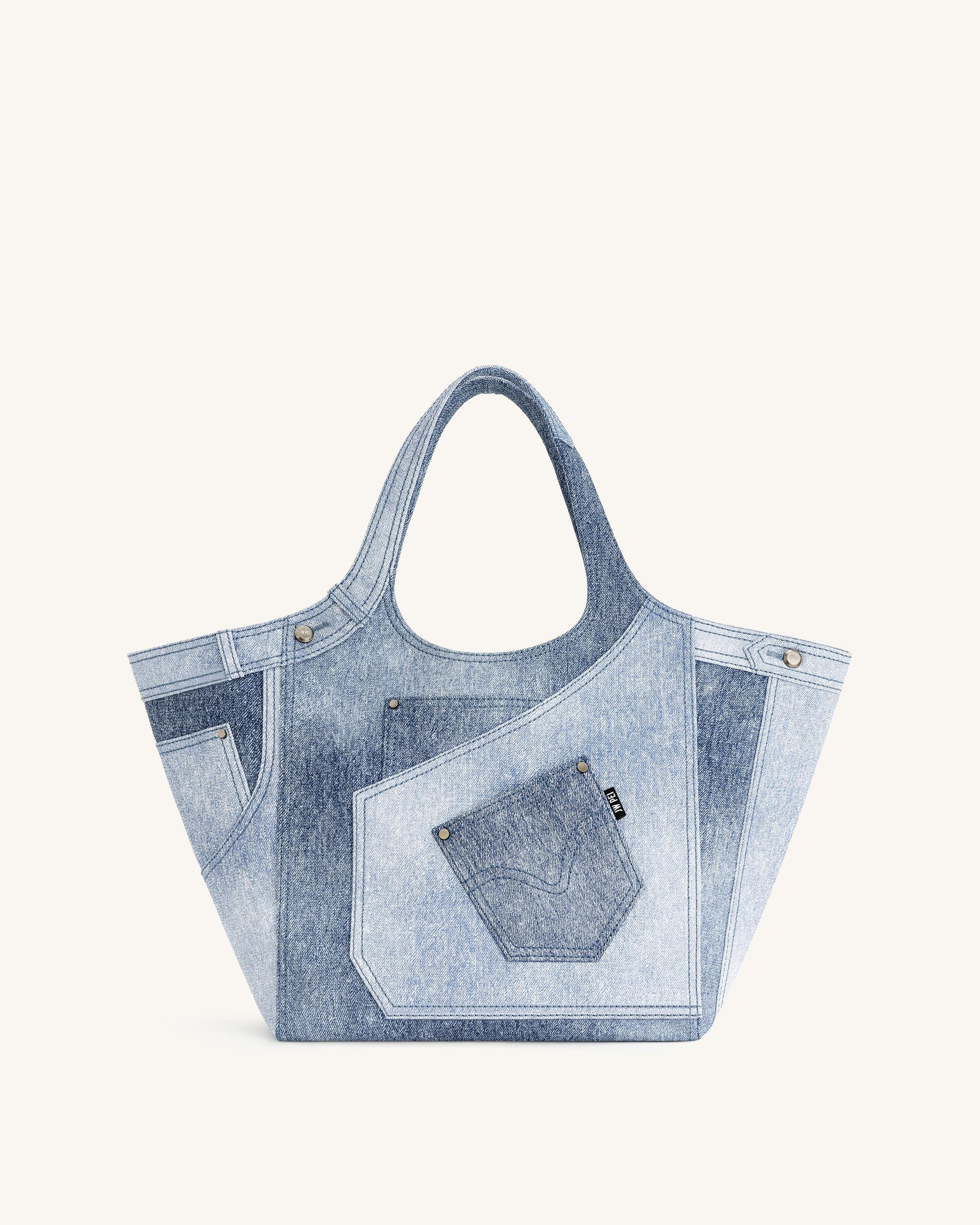 Eliana Denim Embossed Tote Bag - Blue | JW PEI US