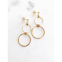 Malie earrings  gold hoop earring, gold drop earring, double hoop stud earring, gold filled earring, simple hoop earring,hawaii jewelry | Etsy (US)