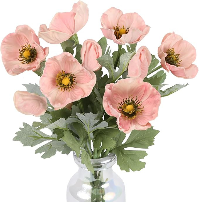 IPOPU 6pcs Pink Artificial Poppy Flowers Real Touch Faux Poppy Flowers Fake Poppies with Stems fo... | Amazon (US)
