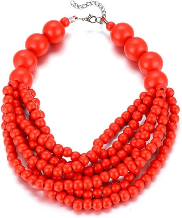 COLORFUL BLING Boho African Wooden Beaded Strands Necklace Ethnic Layered Chunky Collar Choker Wo... | Amazon (US)