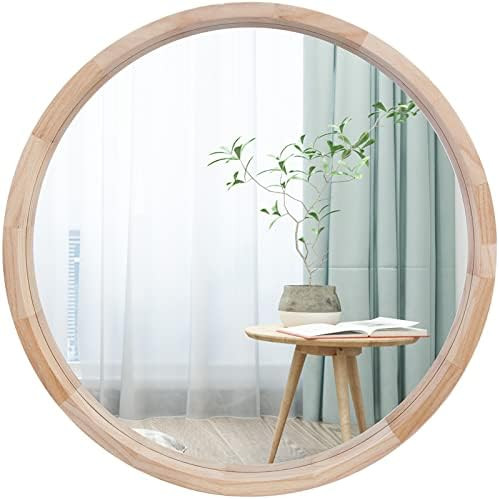 Amazon.com: CONGUILIAO Round Mirror, 24 Inches Wood Mirror, Wall Mirror Decorative Circle Mirror,... | Amazon (US)