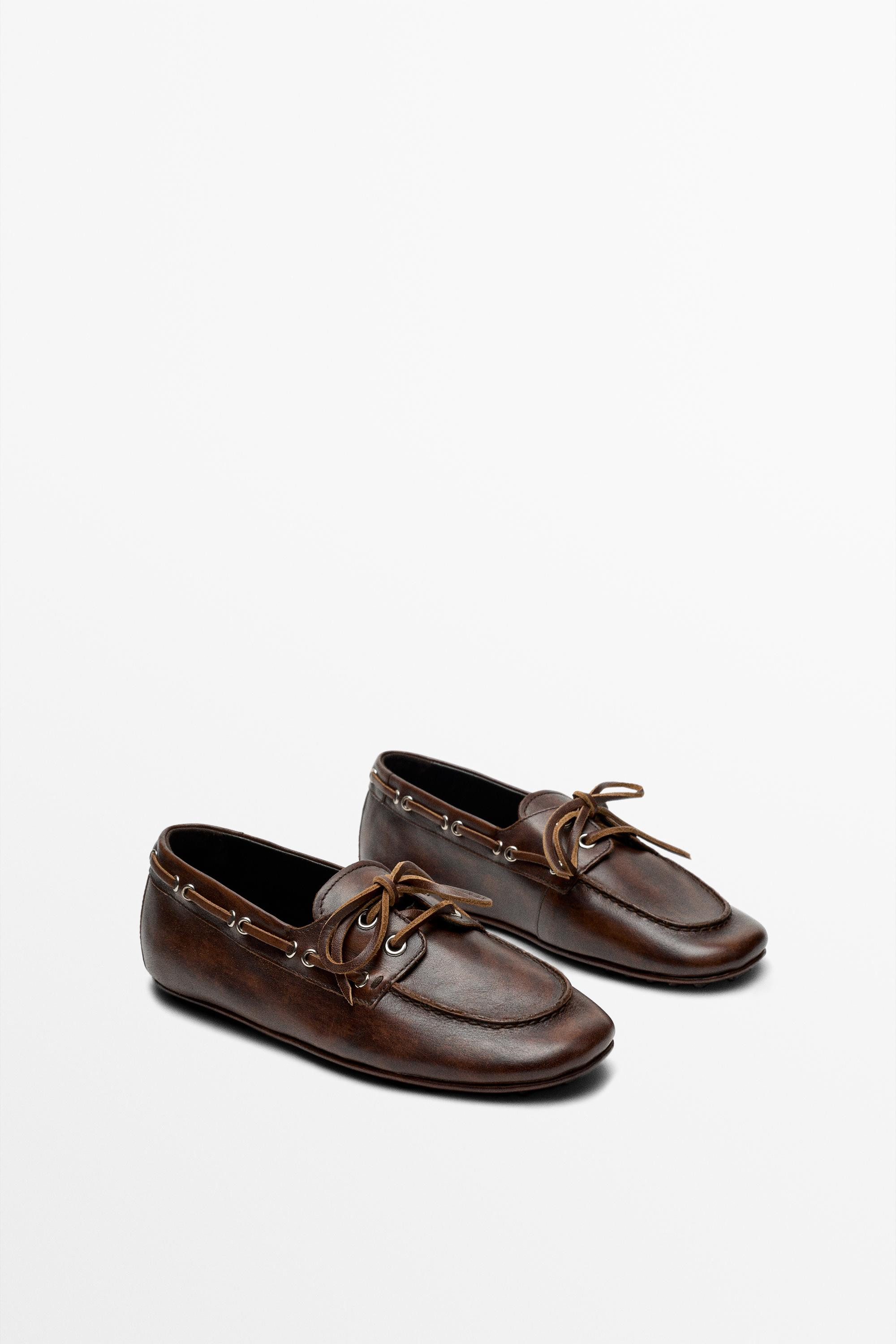 Leather lace-up boat shoe | Massimo Dutti US
