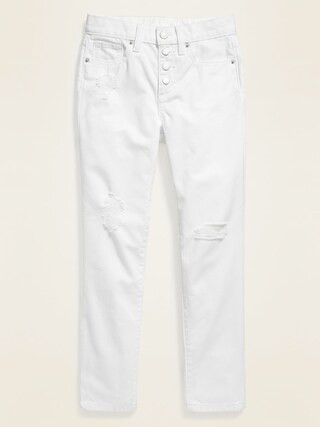 Built-In Tough Distressed Button-Fly White Boyfriend Jeans for Girls | Old Navy (US)