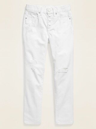 Built-In Tough Distressed Button-Fly White Boyfriend Jeans for Girls | Old Navy (US)