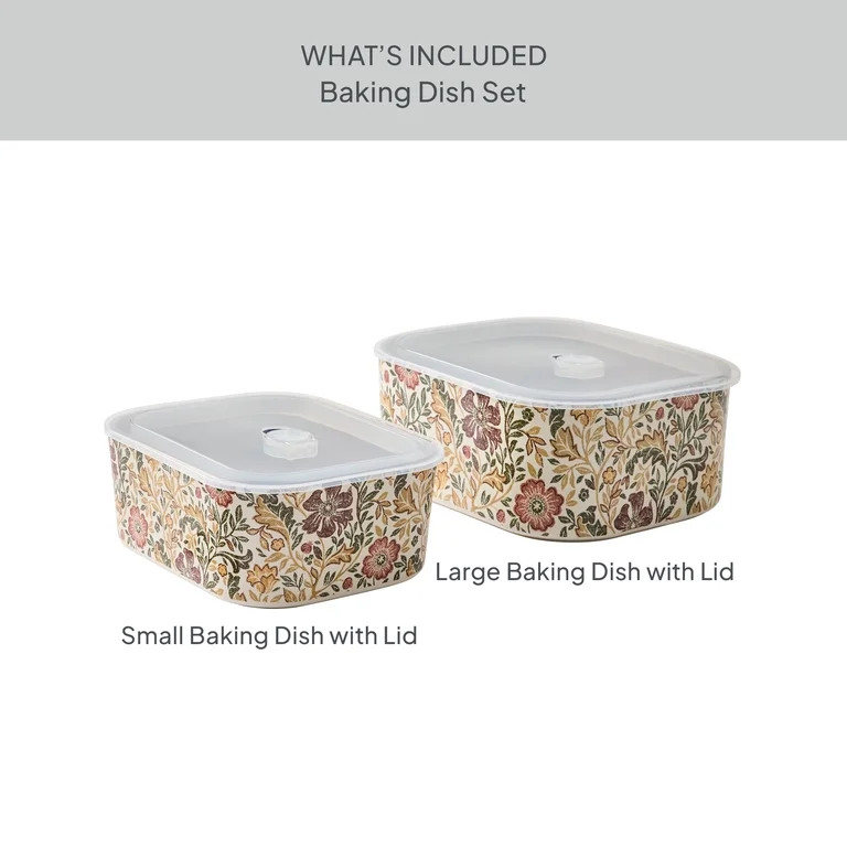 Better Homes & Gardens Edith Vine Floral Stoneware Baking Dish Set with Lids, 4-Piece | Walmart (US)