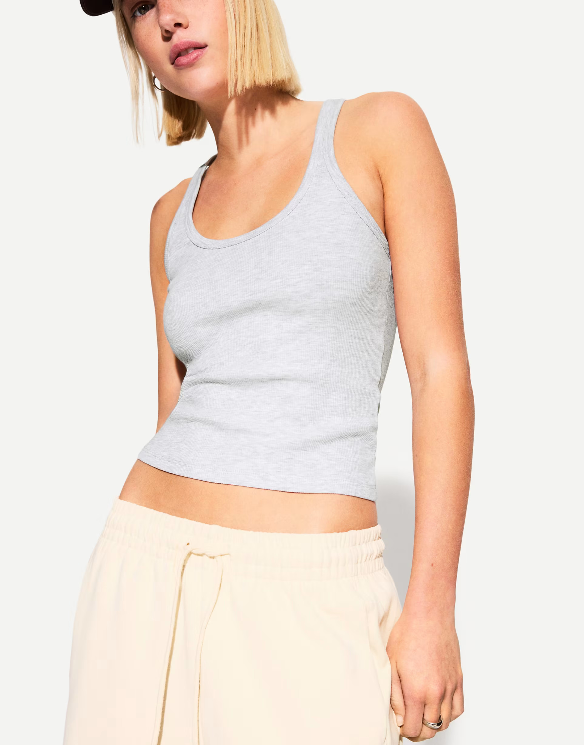 Bershka sleeveless ribbed t-shirt in grey | ASOS (Global)