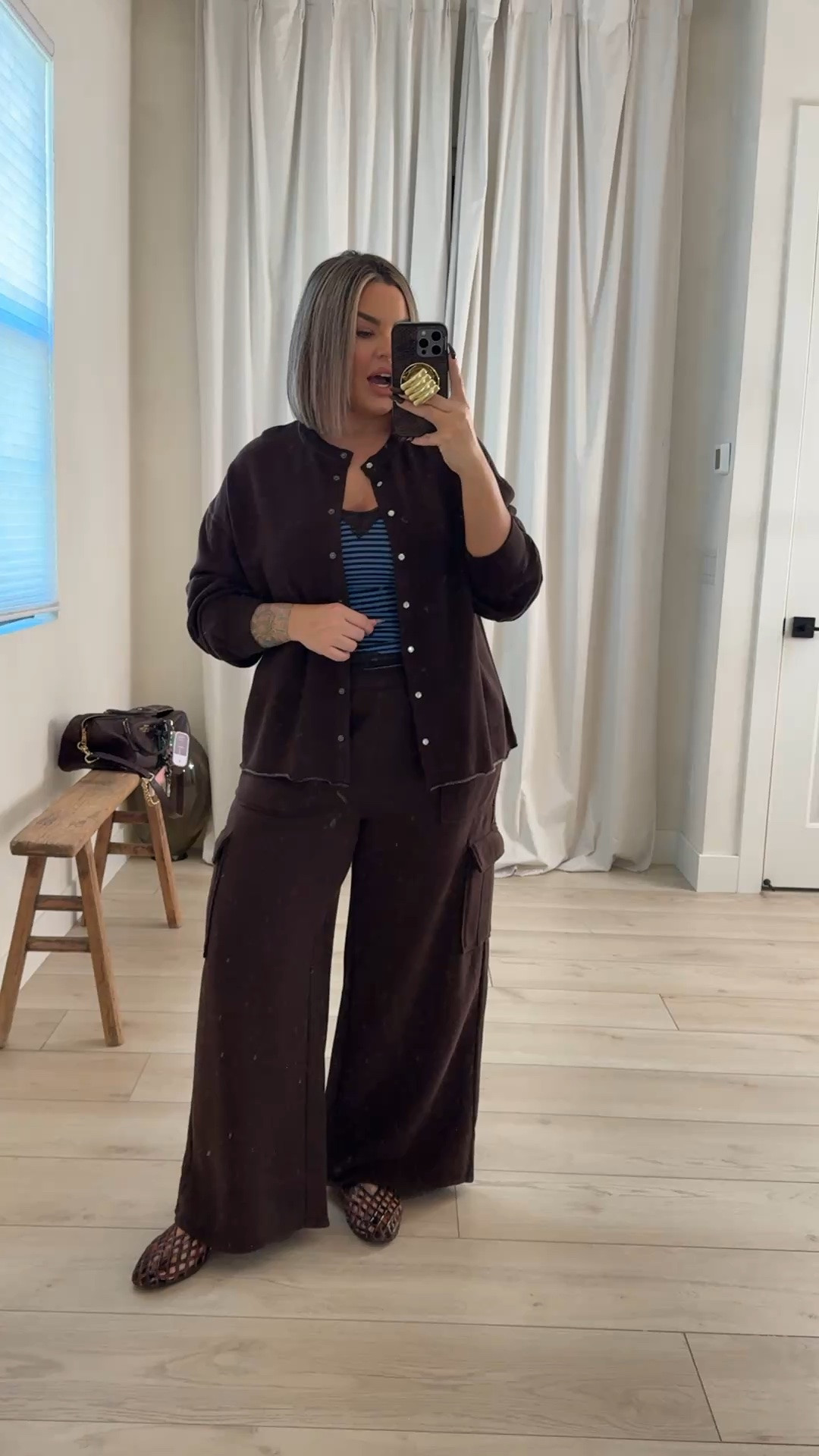 Size L in pants & cardigan 
Size M tank