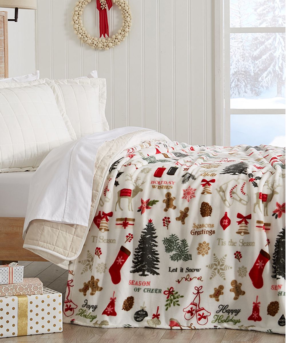 Great Bay Home Throws Holiday - Red & White 'Let it Snow' Holiday Time Plush Throw | Zulily