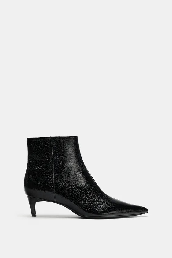 CRACKLED-EFFECT KITTEN-HEEL ANKLE BOOTS | Zara Canada