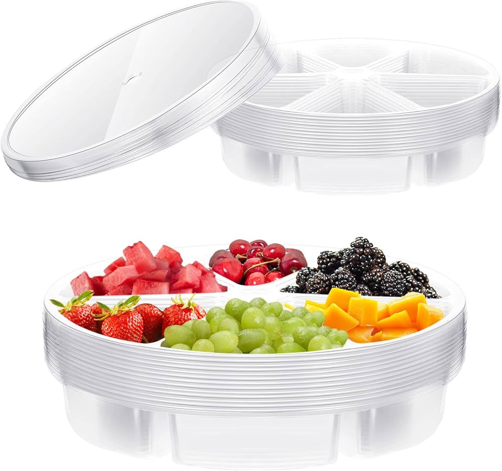 10 Pack 10 Inches Round Plastic Serving Tray 6 Sectional Plastic Appetizer Tray with Lid Clear Fo... | Amazon (US)