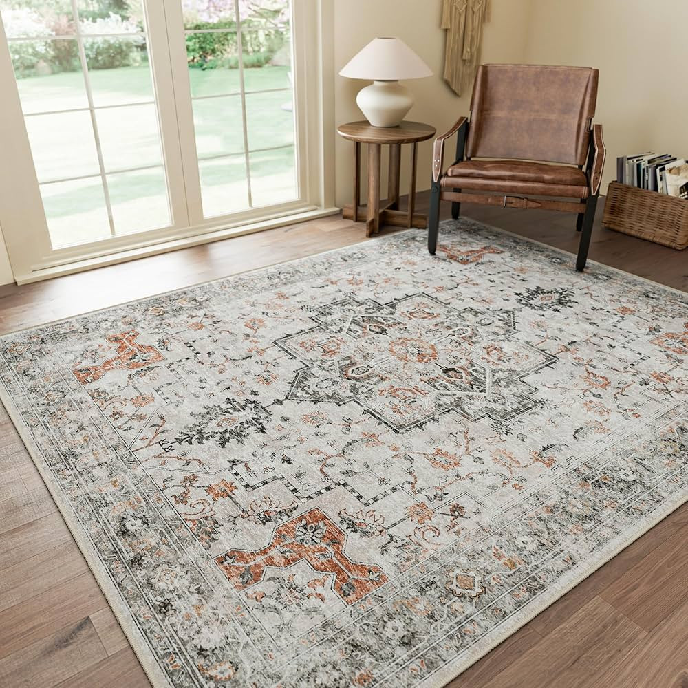 GENIMO 8x10 Area Rugs for Living Room, Machine Washable Non Slip Vintage Retro Rugs, Low Pile Lig... | Amazon (US)
