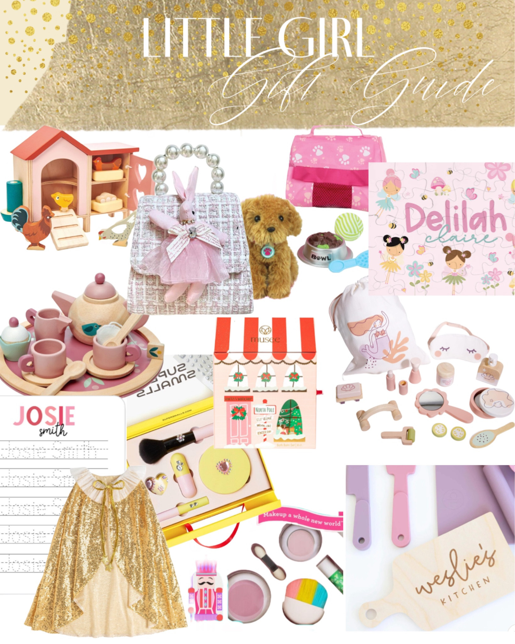 Gift guide for little girls ! Cutest dress up clothes , pretend play , pretend make up, custom puzzle , wooden toys, wooden tea set 

#LTKkids #LTKHoliday #LTKGiftGuide