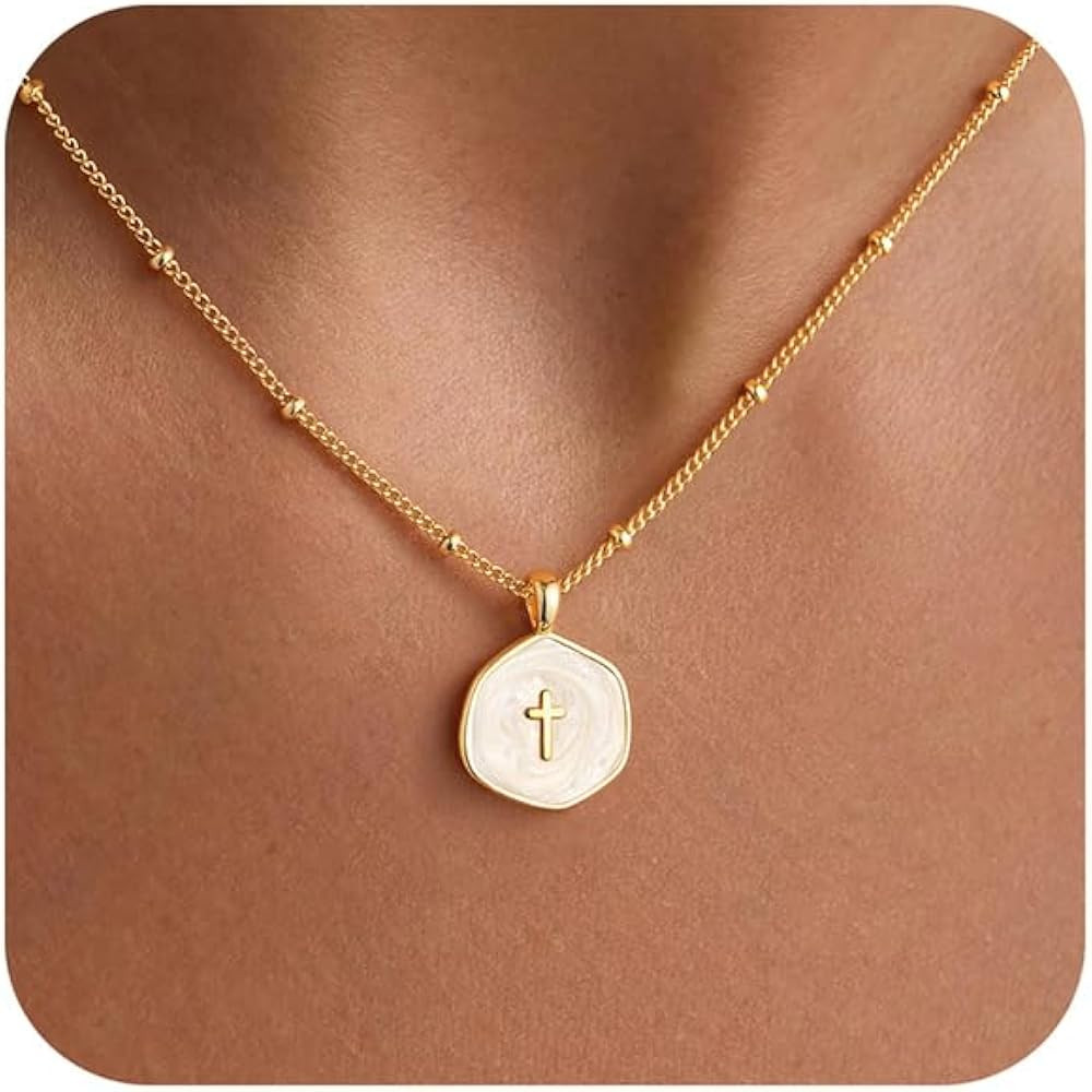 M MOOHAM Enamel Mini Cross Necklace for Women Girls, Dainty 14K Gold Plated Cross Choker Pendant ... | Amazon (US)