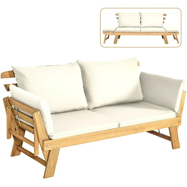 Gymax Indoor and Outdoor 7 Pieces Comfort Acacia wood Daybed, Adjustable, White - Walmart.com | Walmart (US)