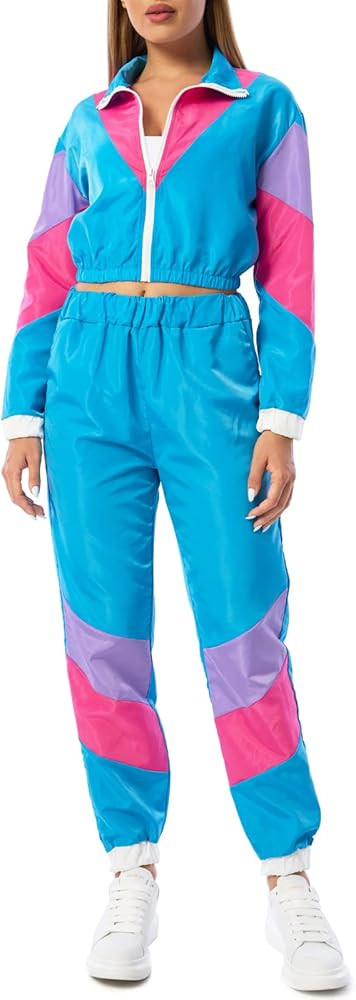 Yisfri Womens Color Block 2 Piece Windbreaker Outfits Long Sleeve Zip Front Crop Top Tracksuit Se... | Amazon (US)