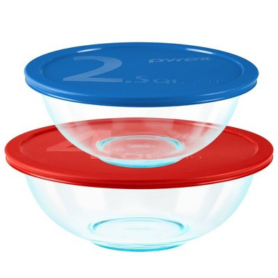 Pyrex 2pc 4qt and 2.5qt Glass Mixing Bowls with Plastic Lids | Target