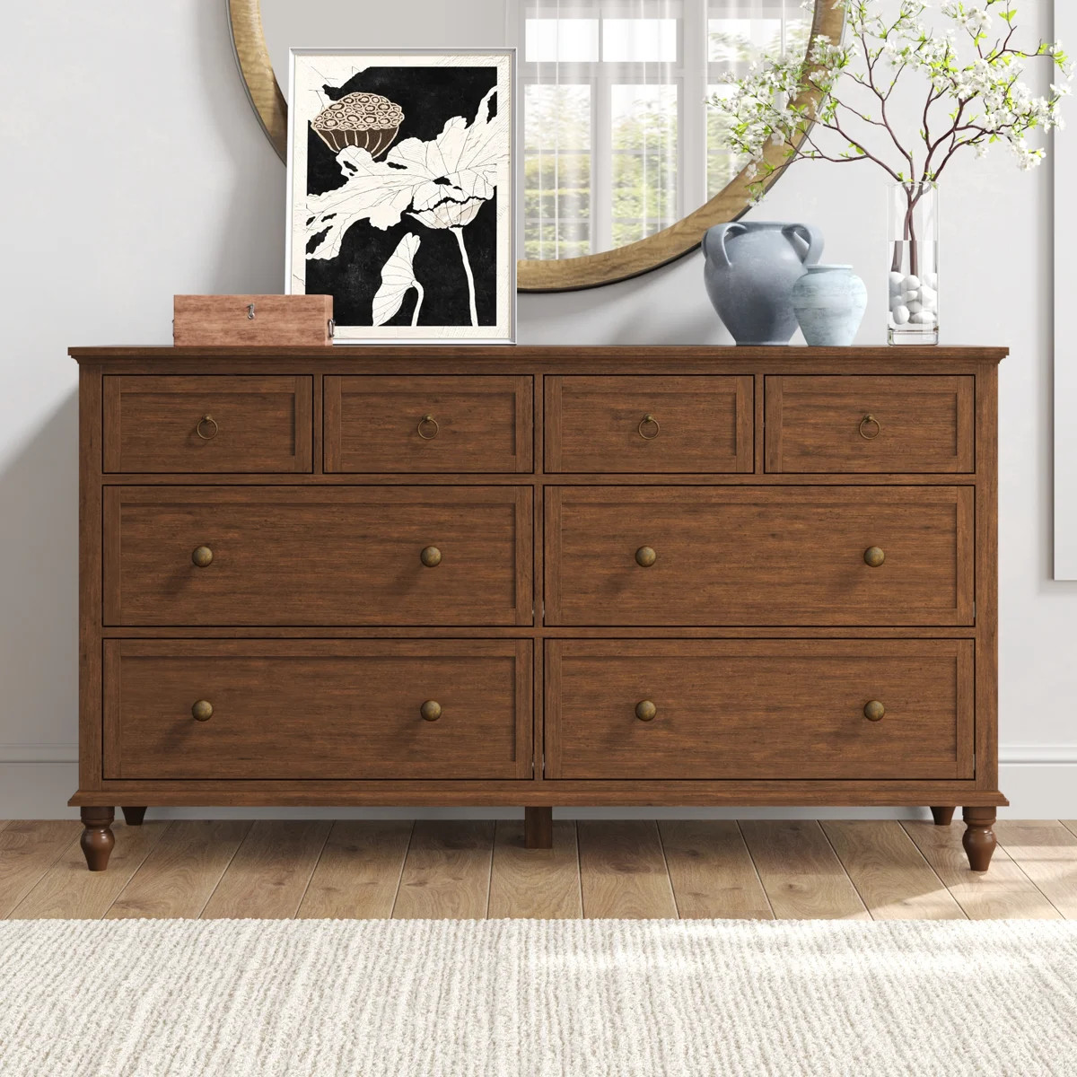 8 Drawer Dresser For Bedroom, 65in Large Long Drawer Dresser with Deep Drawers, Rustic Wood Wide ... | Wayfair North America