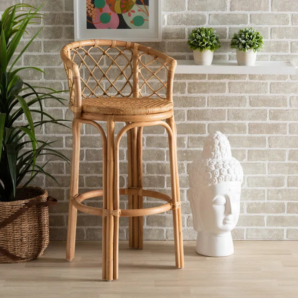 Stotts Modern Bohemian Natural Brown Rattan Counter Stool | Wayfair North America