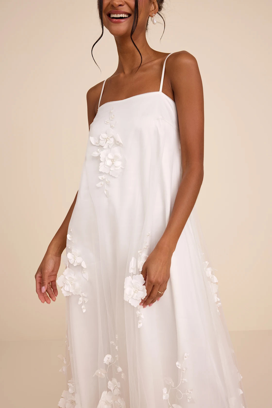 Allie White Floral Applique Shift Maxi Dress | Lulus