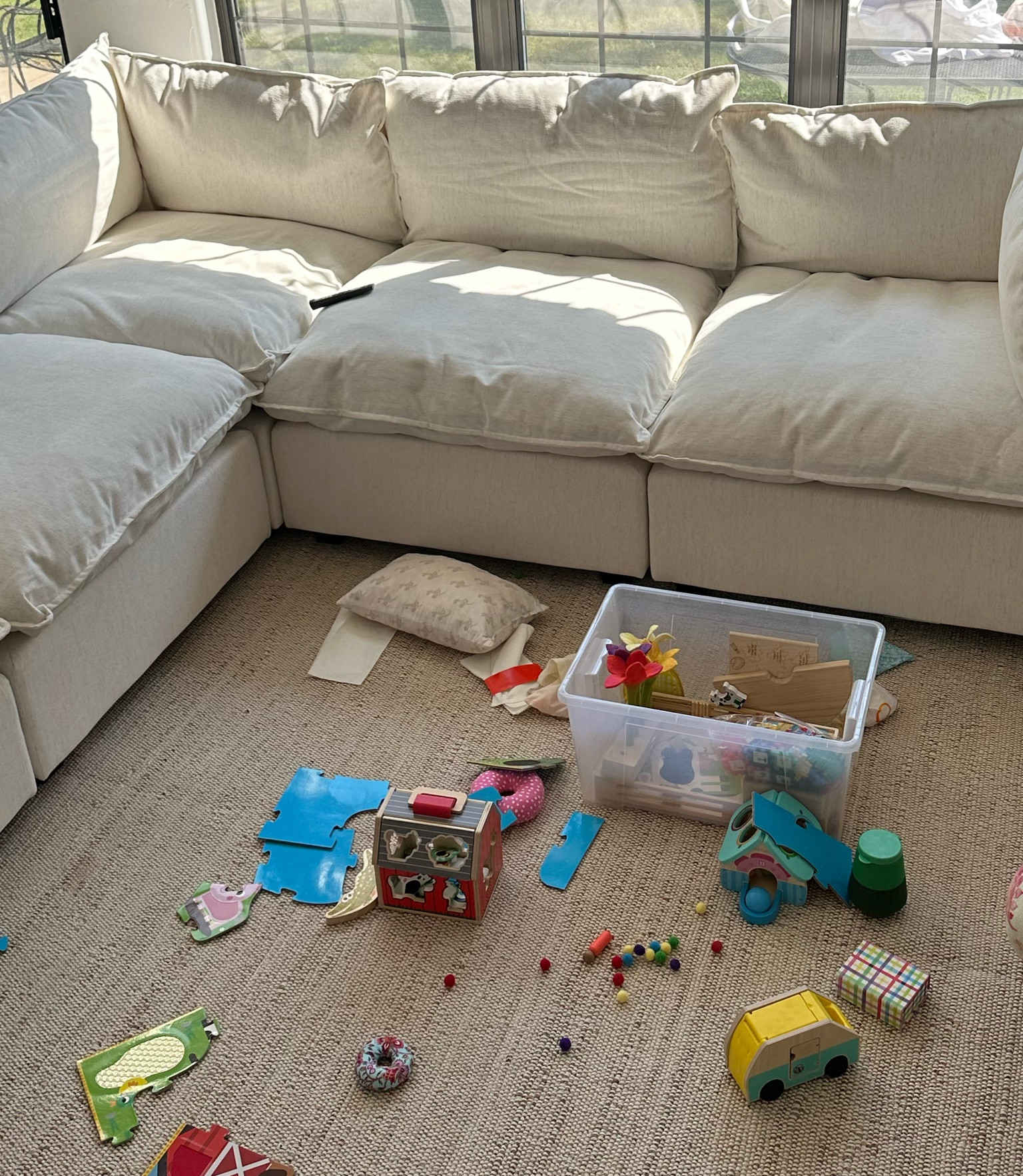 This couch is a cloud🤍  cushions are removable and cleanable with kid and pet-friendly fabric options! Trust me they clean.. we already had pink juice all over them💀 

#LTKFamily #LTKFallSale #LTKKids