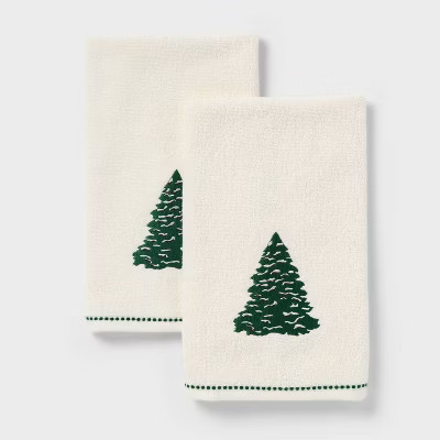 2pk Tree Christmas Hand Towels Cream - Threshold™ | Target