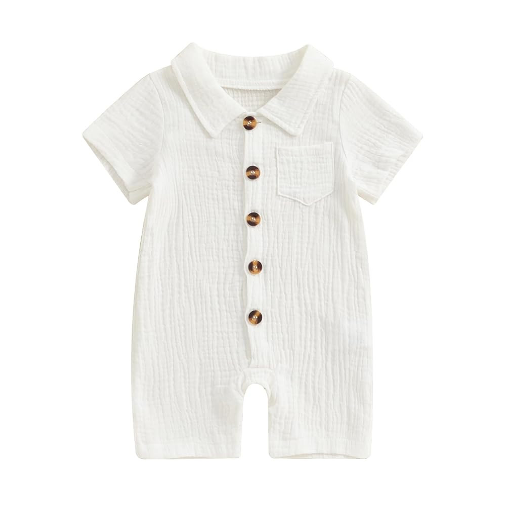 Honganda Summer Baby Boy Cotton Linen Jumpsuit Short Sleeve Button Down Playsuit Romper One Piece... | Amazon (US)