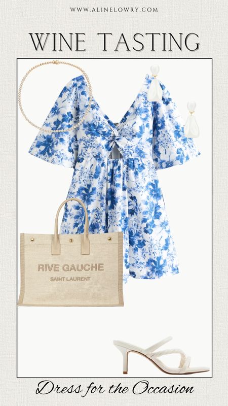 Spring Wine Tasting outfit idea. Super cute casual floral dress with elegant accessories. Perfect spring dress that is also on sale. 

#LTKstyletip #LTKSpringSale #LTKSeasonal
