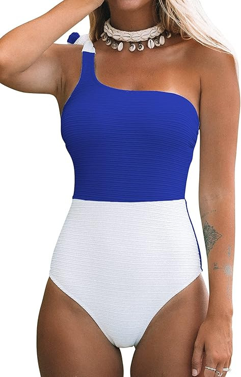 CUPSHE Women's One Piece Swimsuit Color Block One Shoulder Bowknot Bathing Suit | Amazon (US)