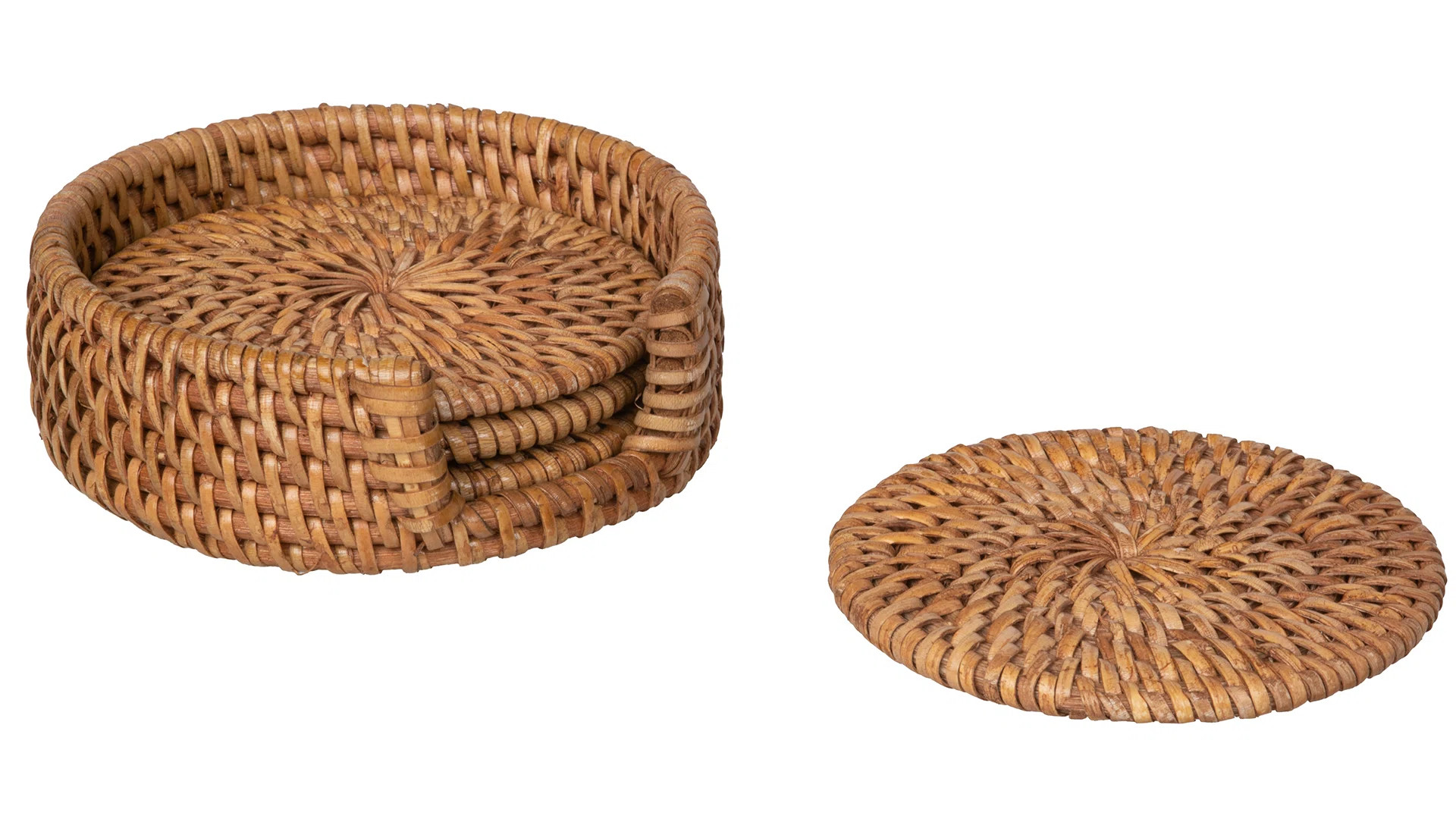 Woodside Bamboo Round 4 Piece Coaster Set With Holder | Wayfair North America